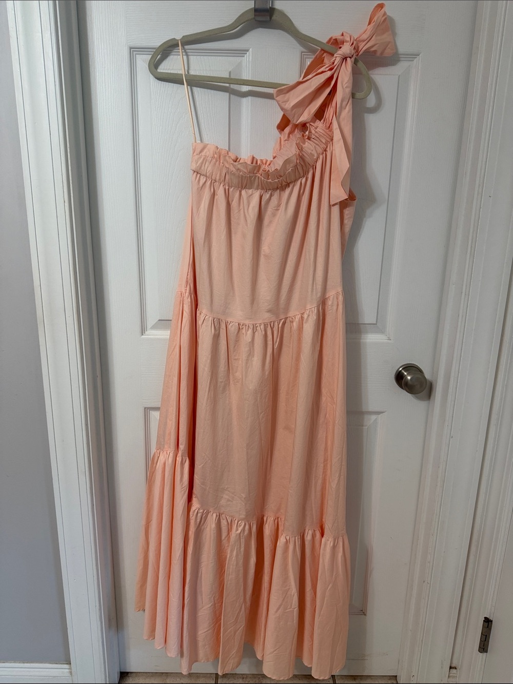 MARBLE Peach One-Shoulder Maxi Dress with Bow Detail